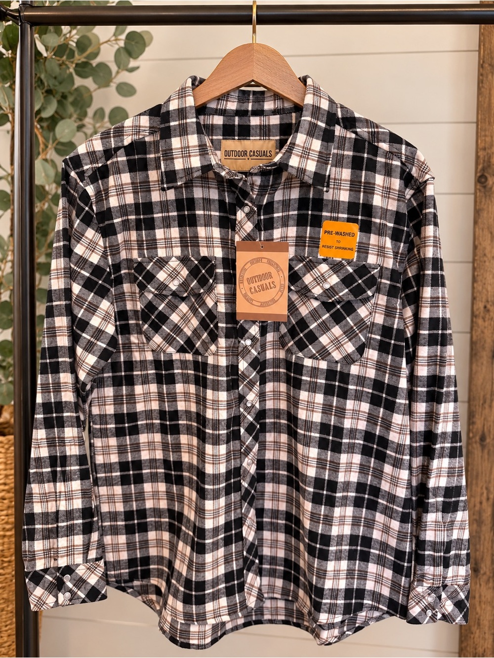 Women's Black & White Plaid Button-Down Shirt